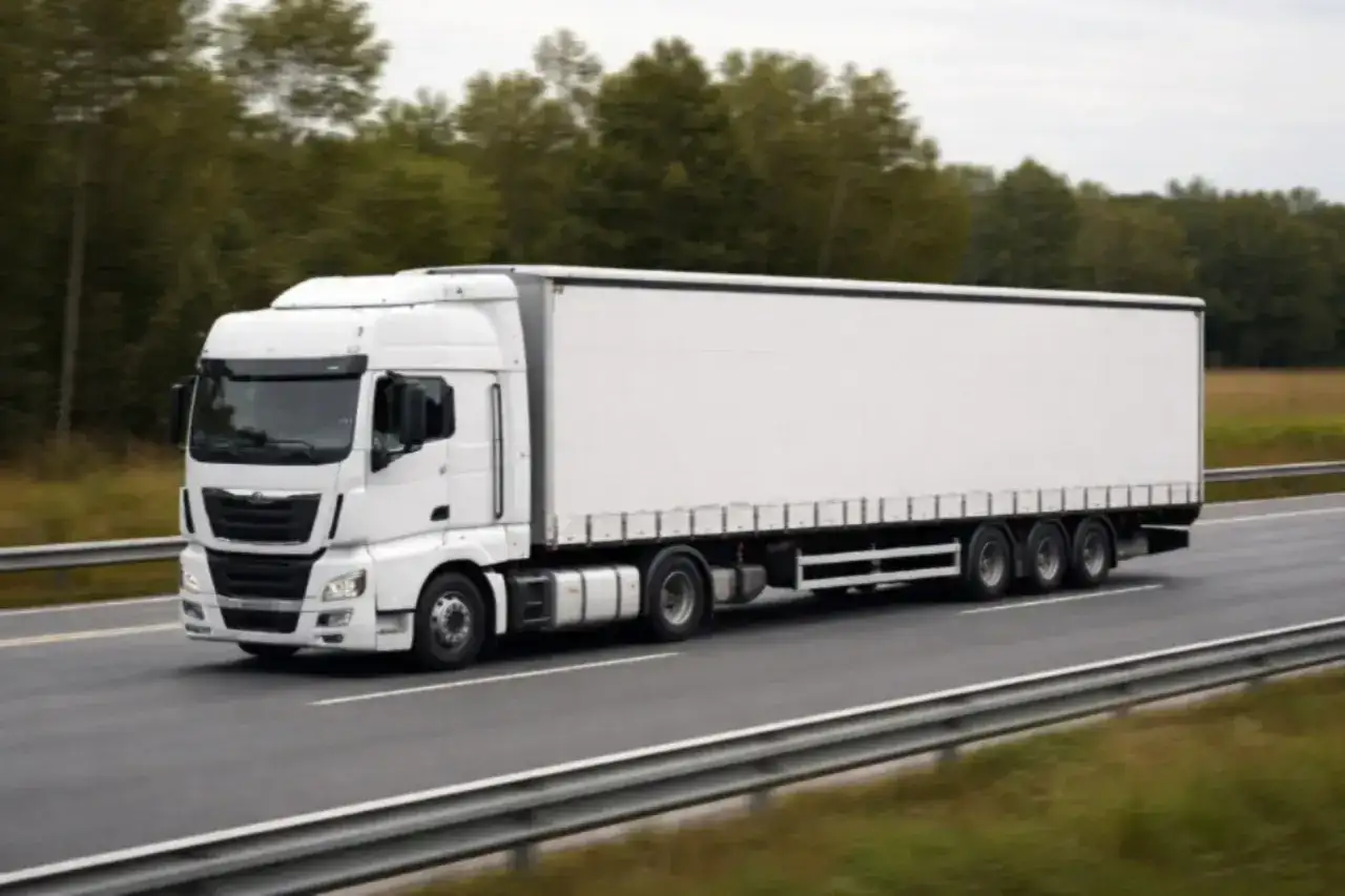 Biały tir z naczepą jedzie autostradą. Zastanawiasz się, ile waży tir z ładunkiem?