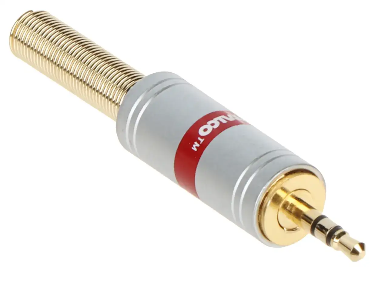 Złoty jack 3.5mm z metalową obudową i sprężynką. Idealny do kabli audio.