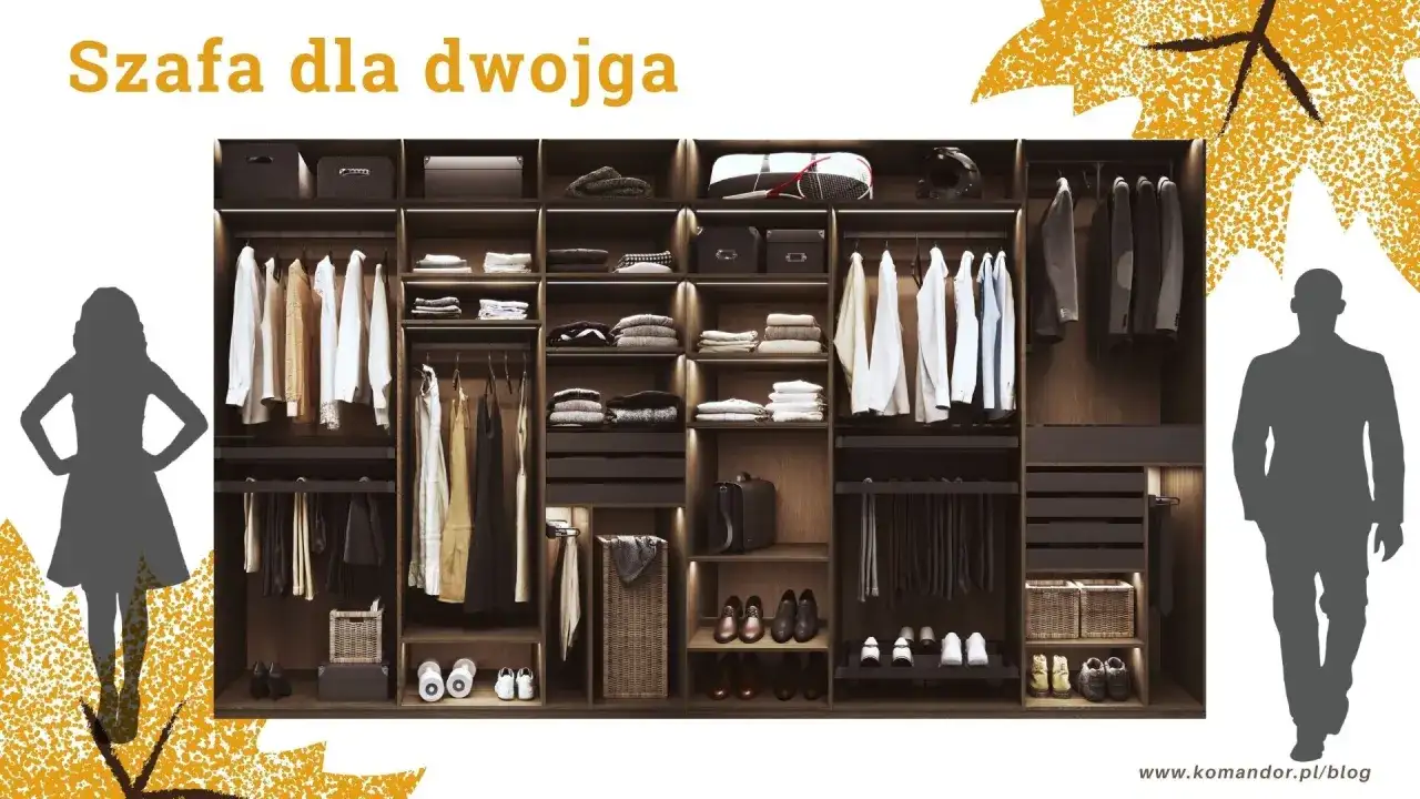 Elegancki projekt szafy do sypialni dla dwojga, z miejscem na ubrania i akcesoria.