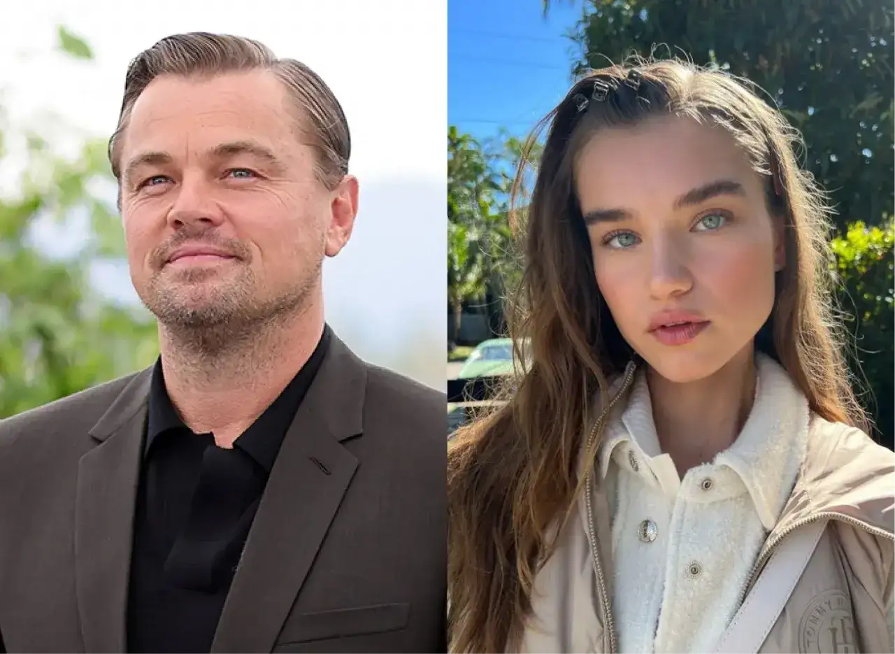 Leonardo DiCaprio, znany z filmów i swojego wzrostu, obok młodej kobiety z niebieskimi oczami.