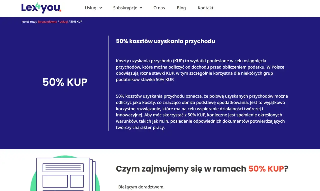 50% kosztów uzyskania przychodu (KUP) to ulga podatkowa dla twórców i innowatorów. Pozwala odliczyć połowę przychodów od dochodu.