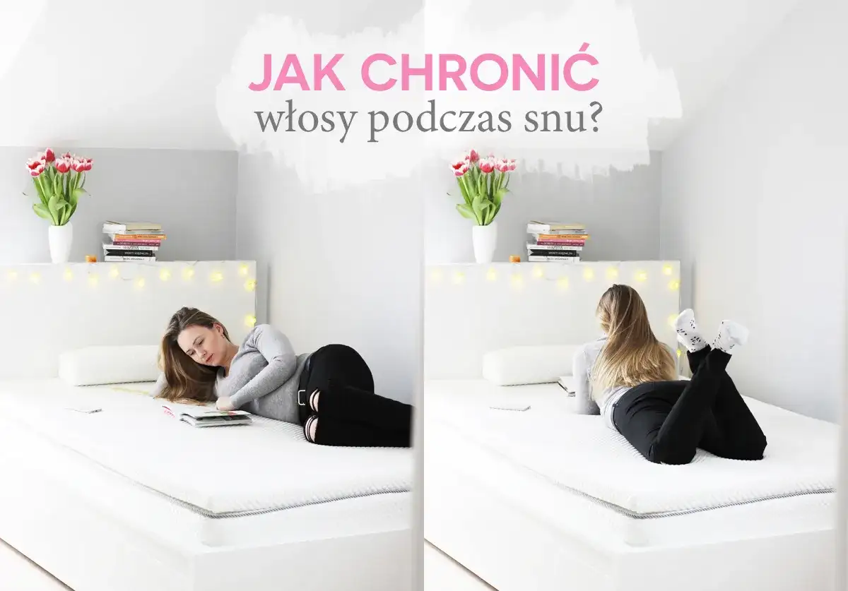 Dwie kobiety na łóżku. Jedna z rozpuszczonymi włosami czyta książkę, druga leży na brzuchu. Jak chronić włosy podczas snu?