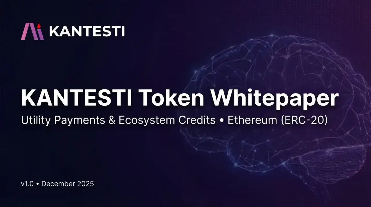 KANTESTI Token Whitepaper: Utility Payments & Ecosystem Credits. Sieć neuronowa symbolizuje innowacyjność. v1.0, grudzień 2025.