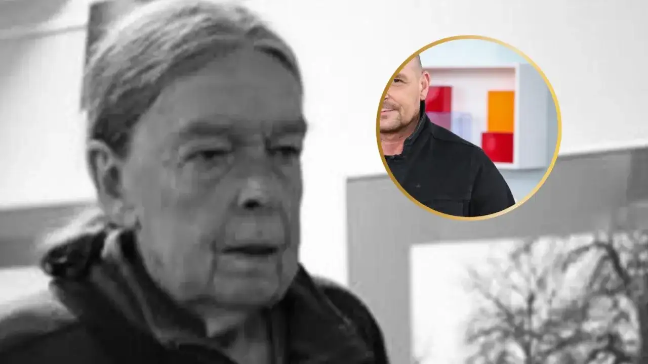 Portret starszego mężczyzny i wizerunek młodszego w okręgu. Jacek Gulczyński wiek jest widoczny na twarzach obu panów.