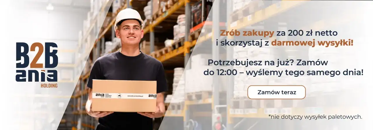 Pracownik z kartonem w hurtowni elektrycznej B2B Ania Holding. Zamów do 12:00, a wyślemy tego samego dnia!