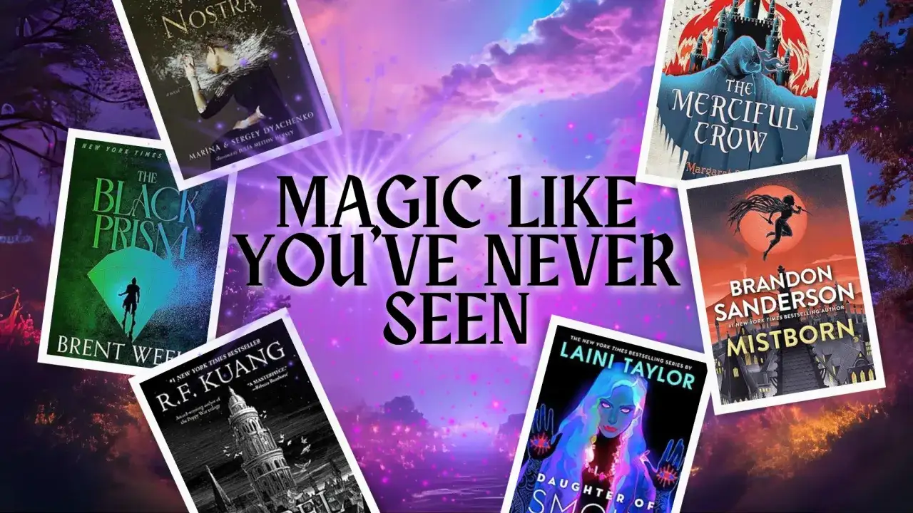Odkryj najlepsze książki fantasy z rozbudowanym systemem magii ranking 2026! Okładki "Mistborn", "The Black Prism" i innych.