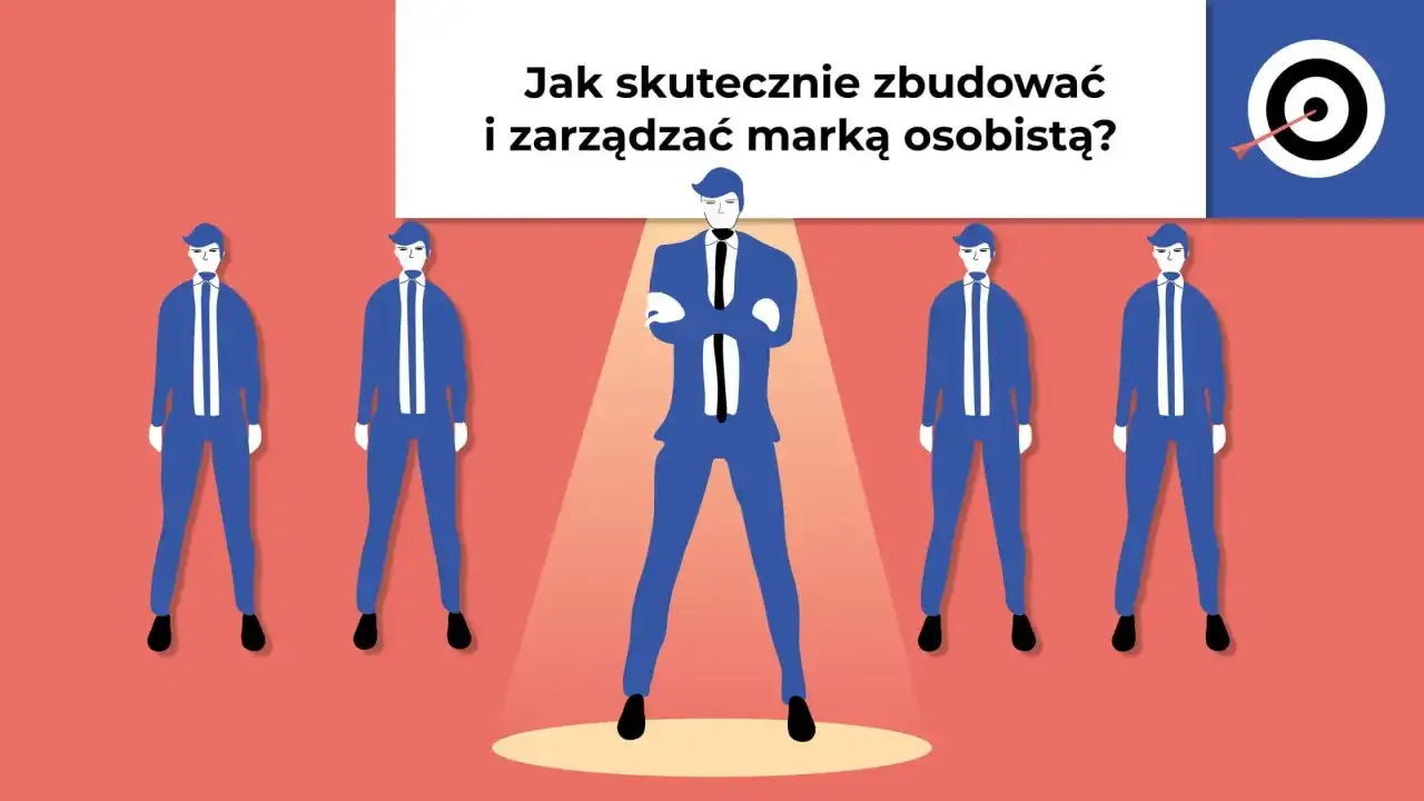 Skuteczne budowanie marki osobistej to klucz do sukcesu. Ilustracja pokazuje lidera otoczonego przez zespół, symbolizując drogę do celu.