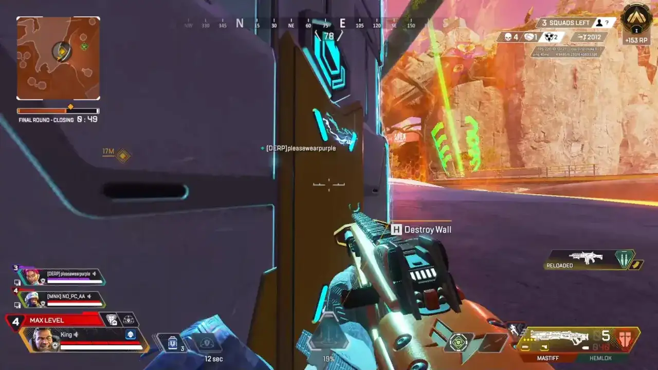 Gracz w Apex Legends przygotowuje się do zniszczenia ściany w ostatniej rundzie.