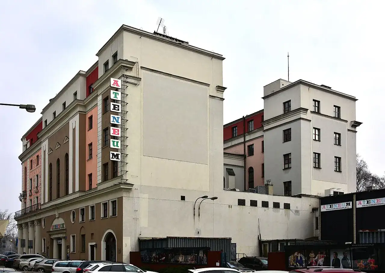 Teatr Ateneum im. Stefana Jaracza w Warszawie, budynek z charakterystycznym neonem.