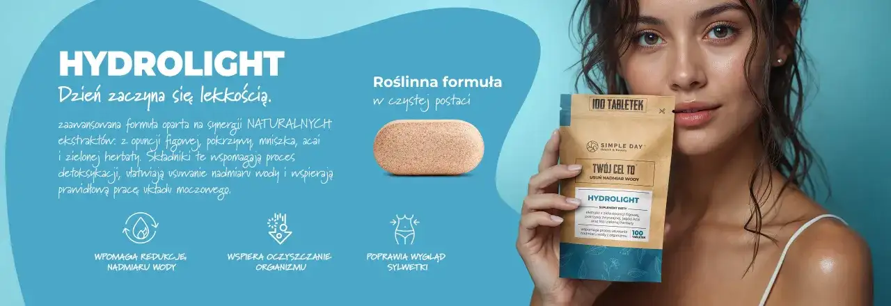 Naturalna formuła Hydrolight pomaga pozbyć się wody z organizmu, wspierając detoksykację i oczyszczanie.