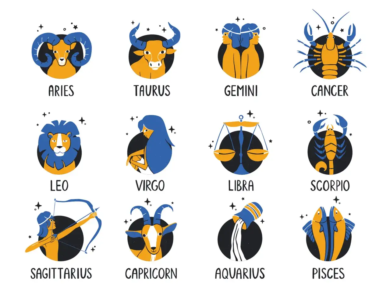 Znak zodiaku 23 maja to Byk. Ilustracje dwunastu znaków zodiaku: Baran, Byk, Bliźnięta, Rak, Lew, Panna, Waga, Skorpion, Strzelec, Koziorożec, Wodnik, Ryby.