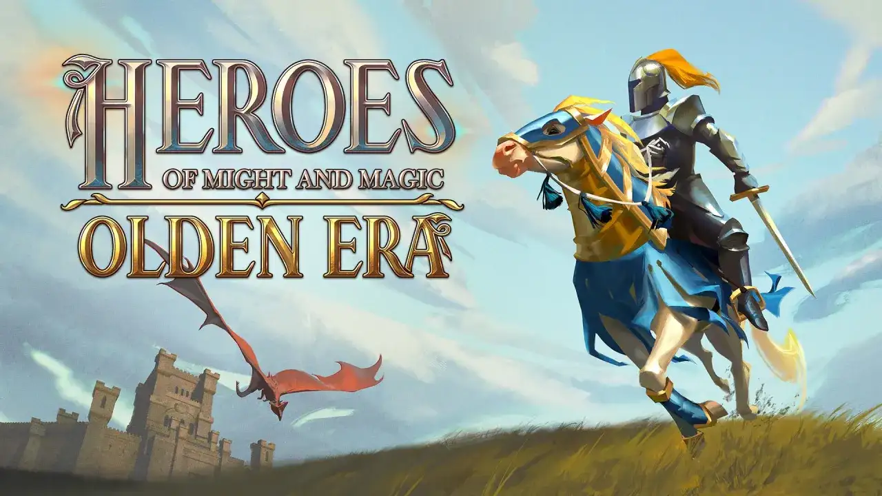 Rycerz na koniu, smok i zamek. Tytuł gry "Heroes of Might and Magic: Olden Era" zapowiada epickie przygody.