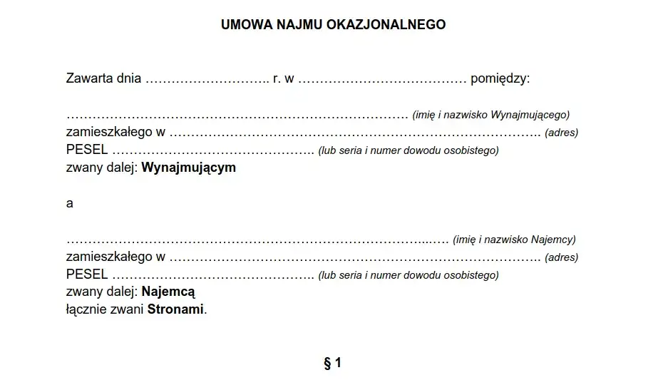 Wzór umowy najmu okazjonalnego: kompletny szablon z instrukcjami