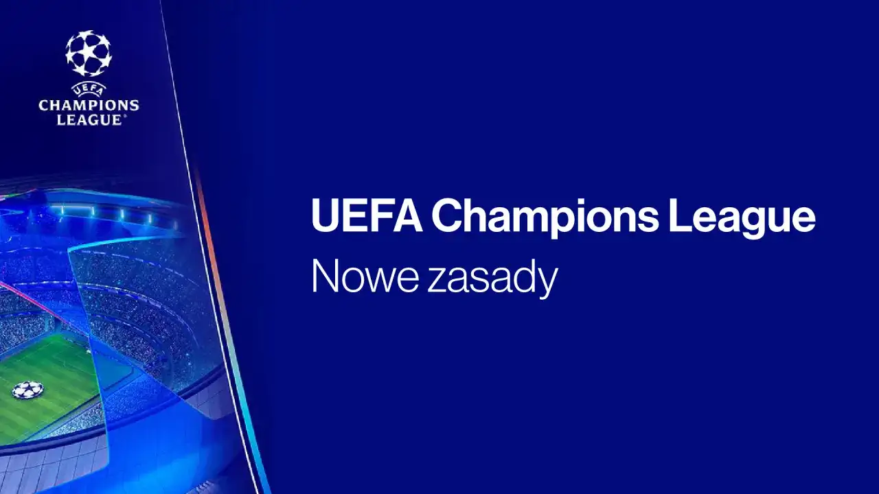 Logo Ligi Mistrzów i stadion, gdy liga mistrzów wchodzi w nową erę.