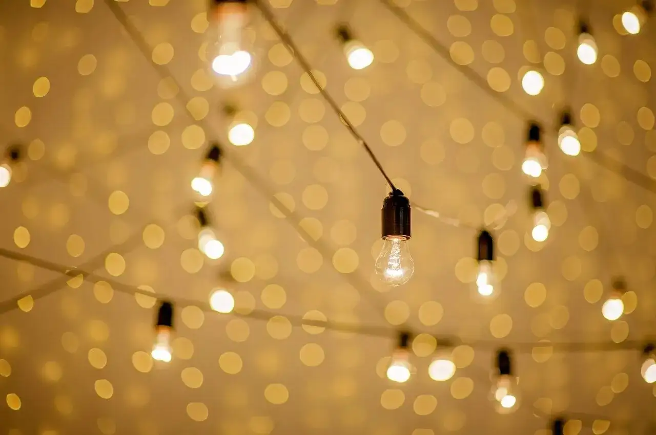 Ciepłe światło żarówek tworzy magiczną atmosferę. To girlanda, która rozświetla wieczór.