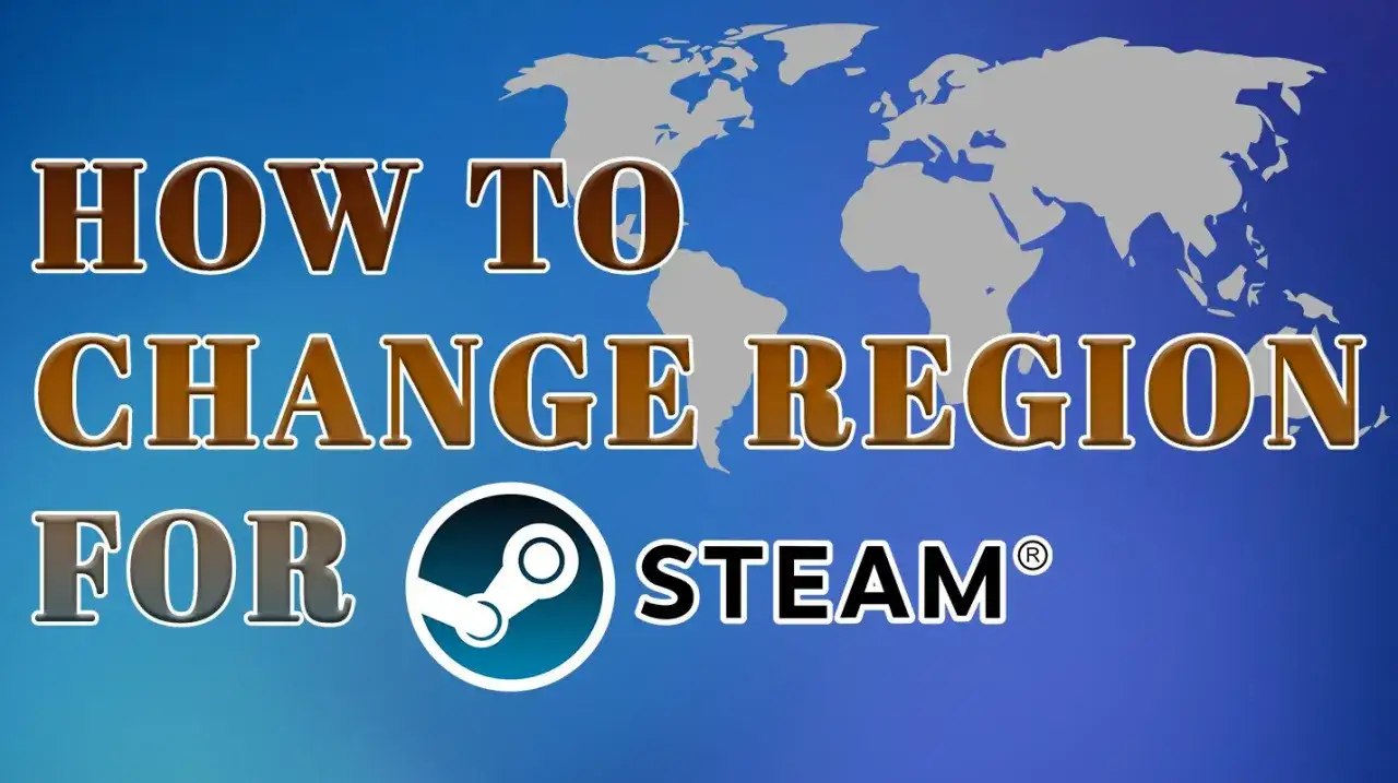 Jak zmienić region Steam? Grafika z mapą świata i logo Steam.
