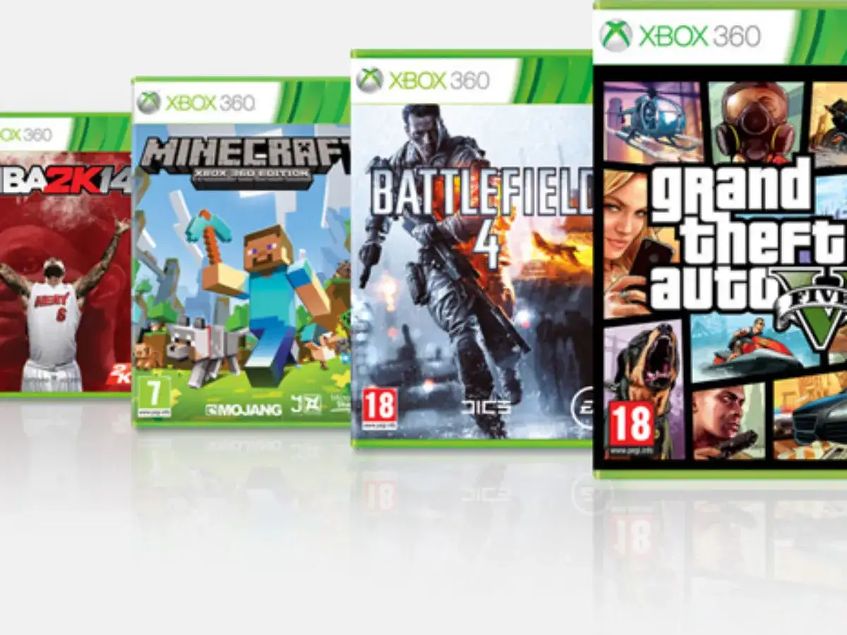 Okładki gier na Xbox 360: NBA 2K14, Minecraft, Battlefield 4, Grand Theft Auto V. Dowiedz się, jak pobrać gry na Xboxa 360.