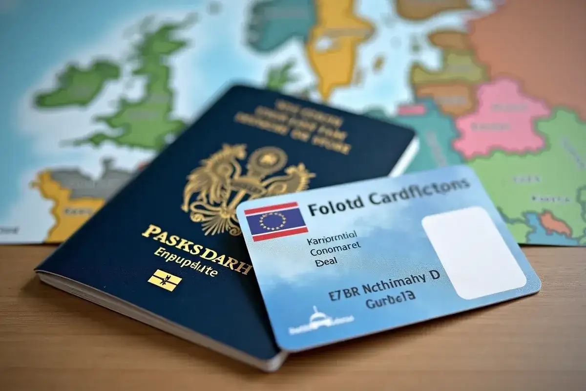 Paszport i karta identyfikacyjna leżą na mapie Europy. Czy do Danii potrzebny jest paszport? Zależy od Twojego obywatelstwa.