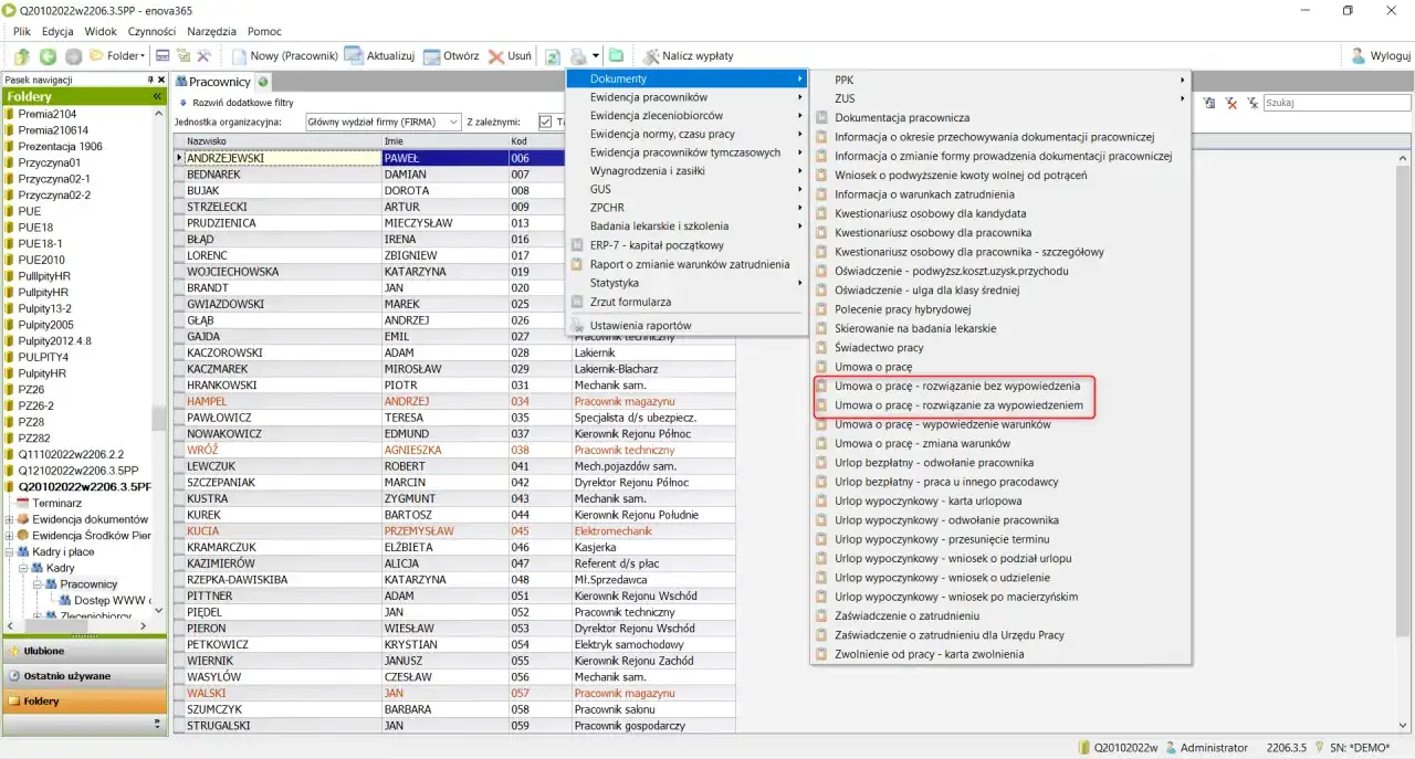 Dokumenty: Umowa o pracę - rozwiązanie za wypowiedzeniem. Czy wypowiedzenie musi być podpisane? System podpowiada opcje.