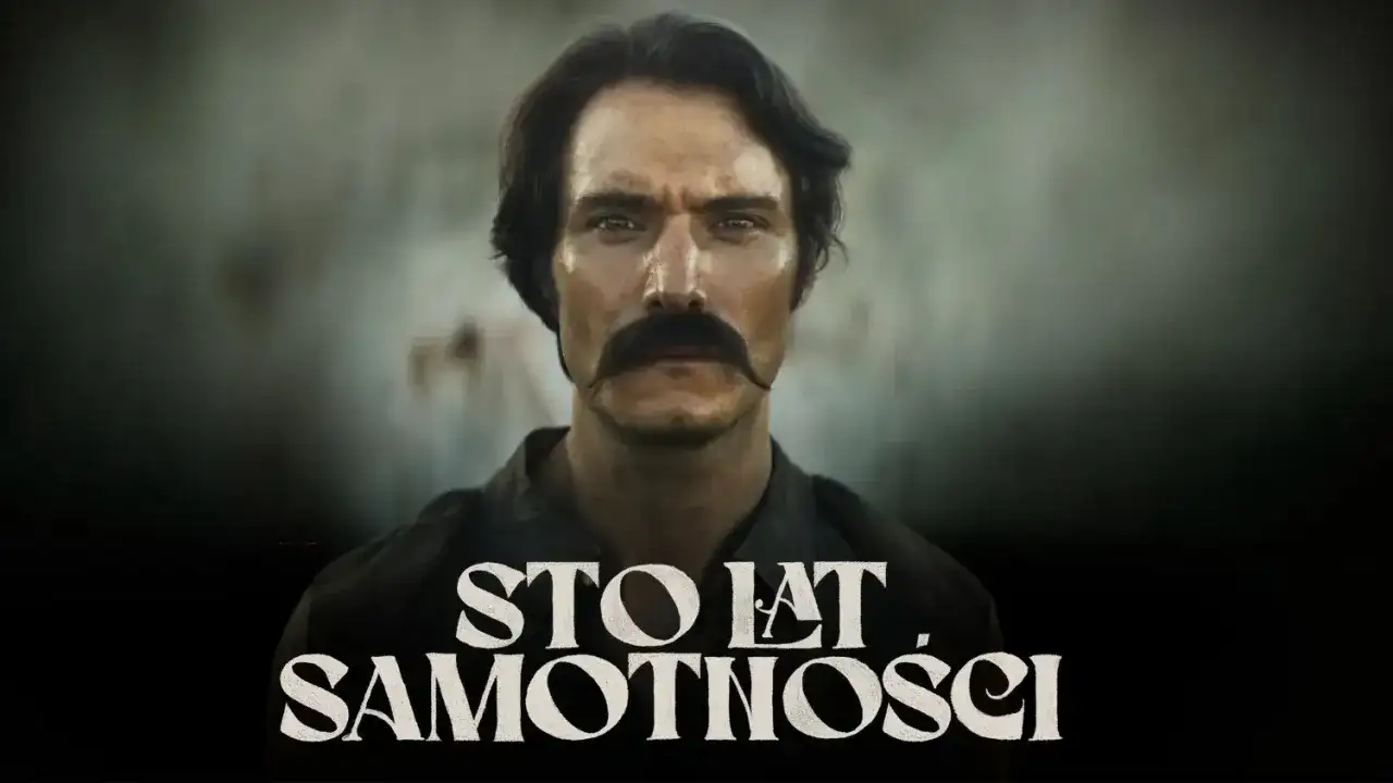 Mężczyzna z wąsami, zamyślony, w mrocznym klimacie. Zapowiedź serialu "Sto lat samotności".