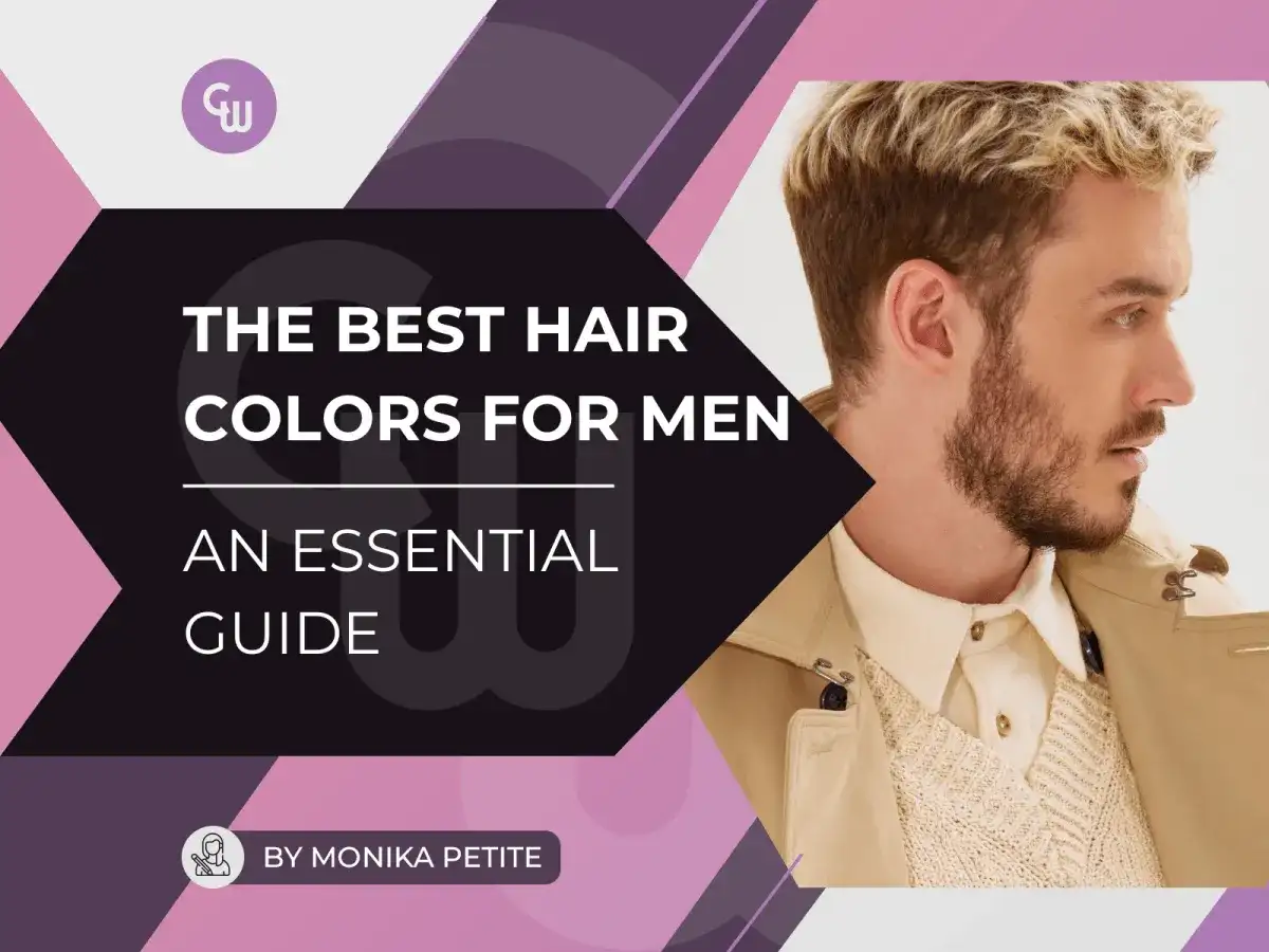 Mann mit blond gefärbten Haaren und Bart, im Profil, mit Text "The Best Hair Colors for Men".
