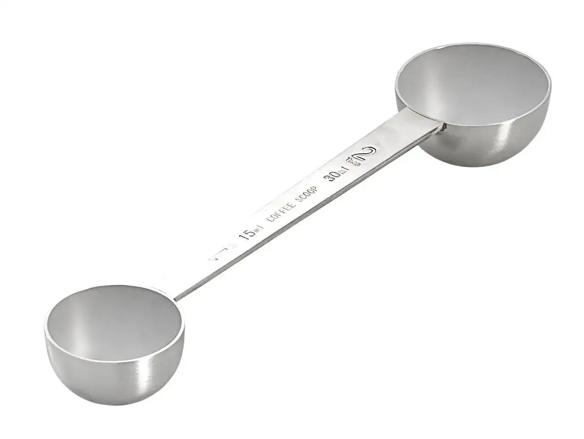 Metalowa miarka z dwoma końcówkami, z oznaczeniami 15ml i 30ml.