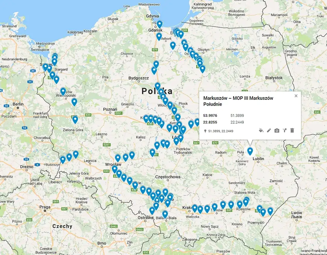 Mapy stacji ładowania samochodów elektrycznych Lokalizacje