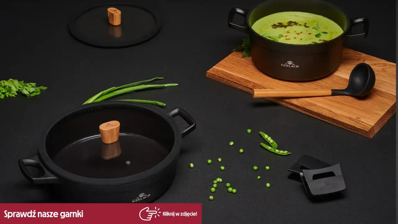 Jaka patelnia najzdrowsza? Blog o zdrowym gotowaniu prezentuje garnki Gerlach. Zielony kremowy zupa i groszek.
