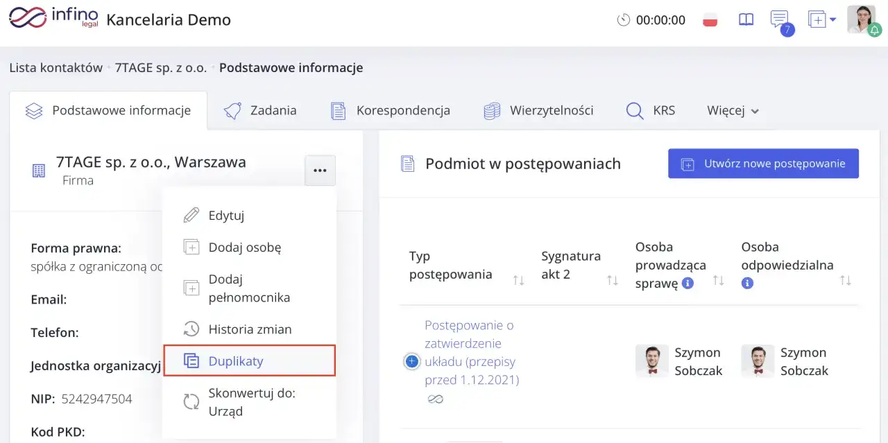 Menu kontekstowe z opcją "Duplikaty" - przydatne, gdy chcesz wiedzieć, jak usunąć duplikaty w Excelu, ale tutaj dotyczy danych firmy.