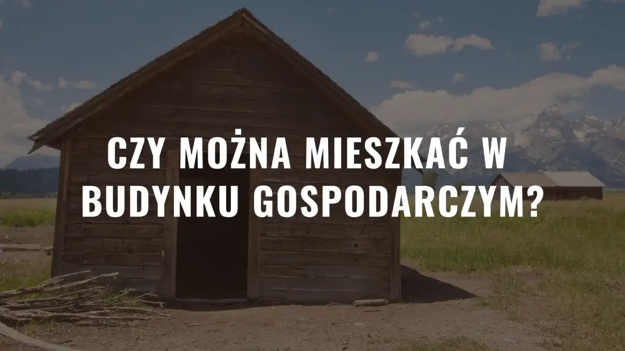 Drewniany budynek gospodarczy na tle gór i łąki.