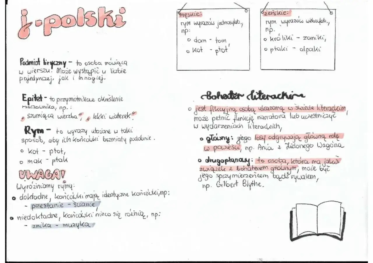 Rymy dokładne i niedokładne przykłady: "kot - płot" (dokładne), "przesłanie - ściana" (dokładne), "znika - muzyka" (niedokładne).