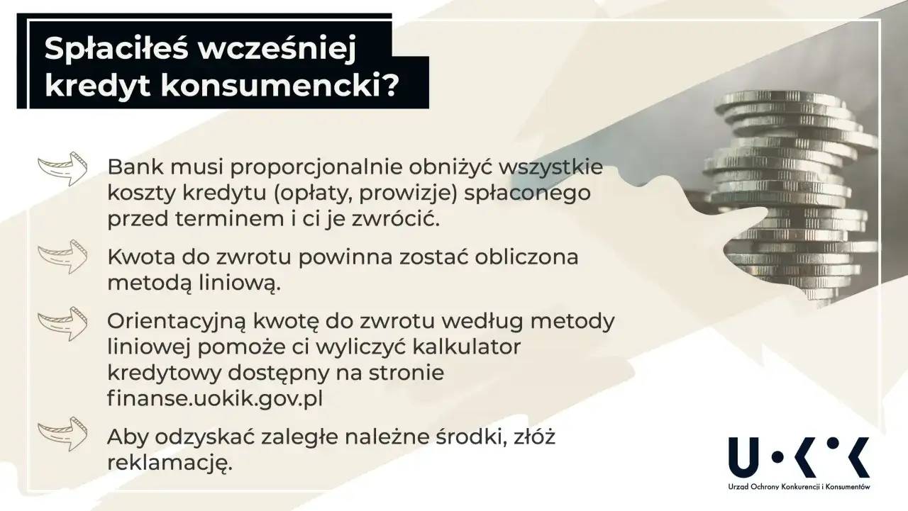 Spłaciłeś kredyt konsumencki wcześniej? Bank musi zwrócić prowizję i inne koszty proporcjonalnie. Oblicz zwrot prowizji za kredyt.