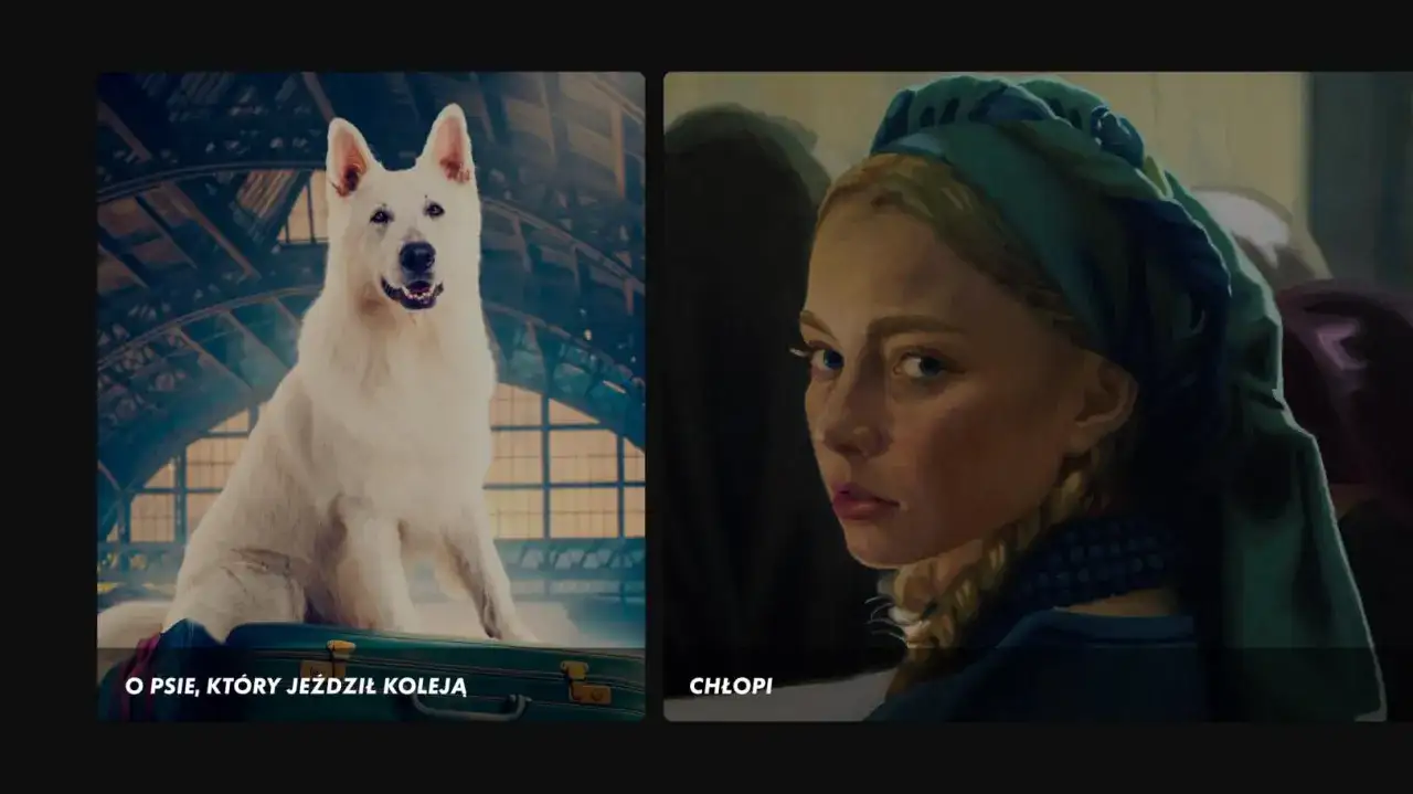 Biały pies na walizce i portret dziewczyny w chustce. Dwa kadry z polskich klasyków filmowych.