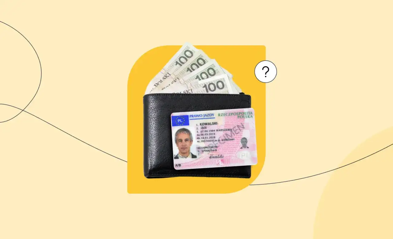 Portfel z polskim prawem jazdy i banknotami 100 zł. Zastanawiasz się, ile kosztuje prawo jazdy AM?