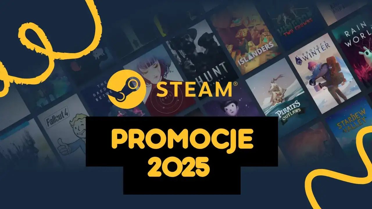 Logo Steam i okładki gier na tle, z napisem "Promocje 2025".