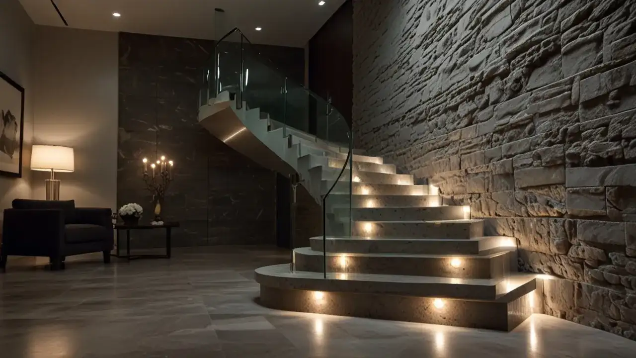 Schody z konglomeratu – Styl, trwałość i zastosowanie w aranżacji wnętrz