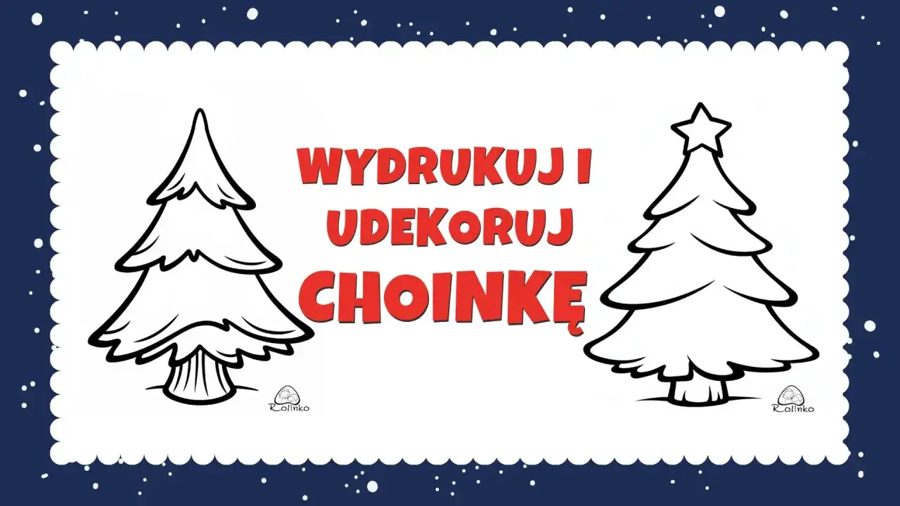 Dwa czarno-białe szablony choinek do druku, gotowe do pokolorowania i udekorowania.
