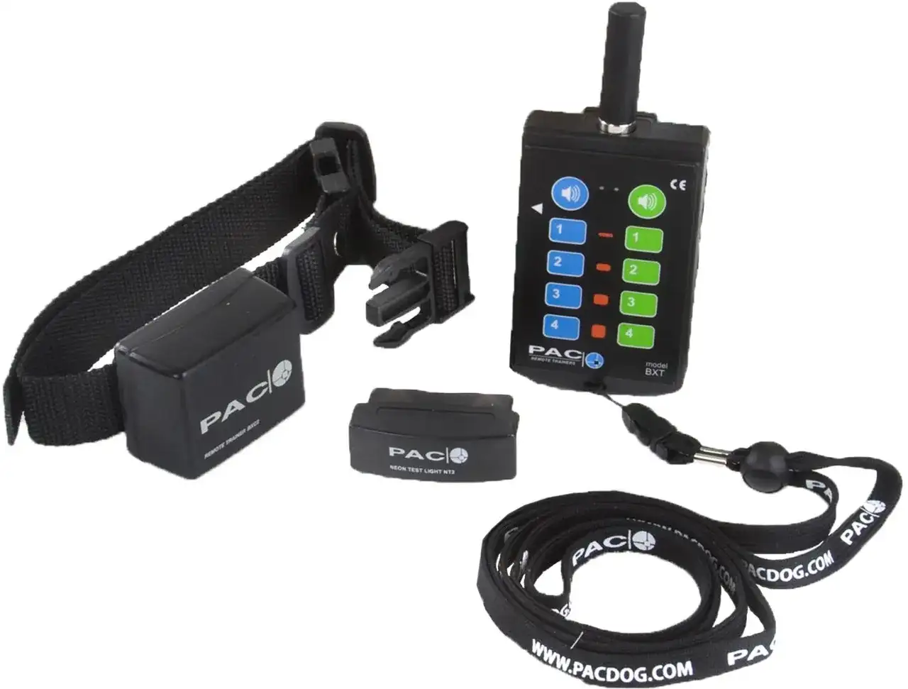 Obroża elektryczna dla psa z pilotem i akcesoriami.