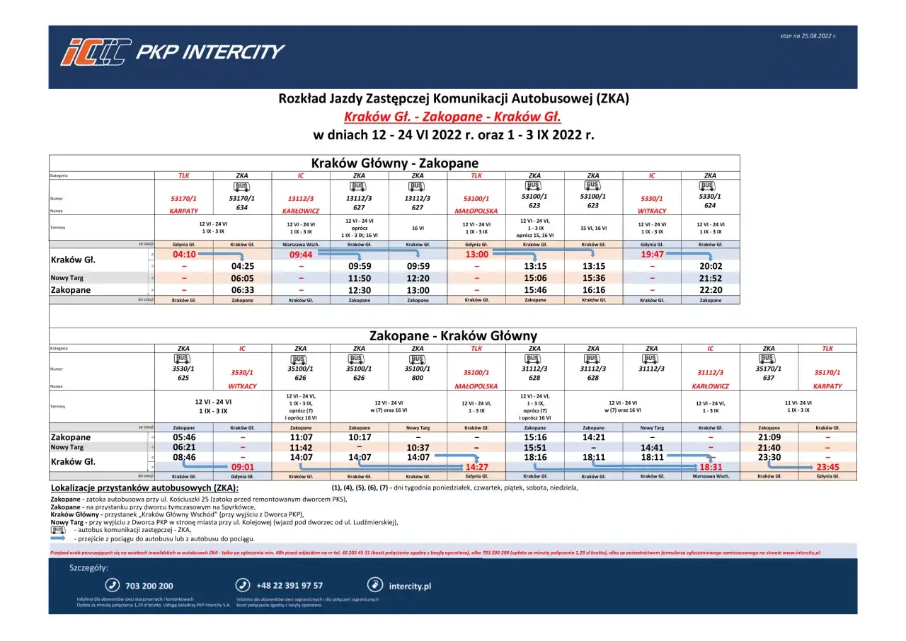 Rozkład jazdy ZKA Kraków - Zakopane. Sprawdź, ile się jedzie z Krakowa do Zakopanego pociągiem lub autobusem.