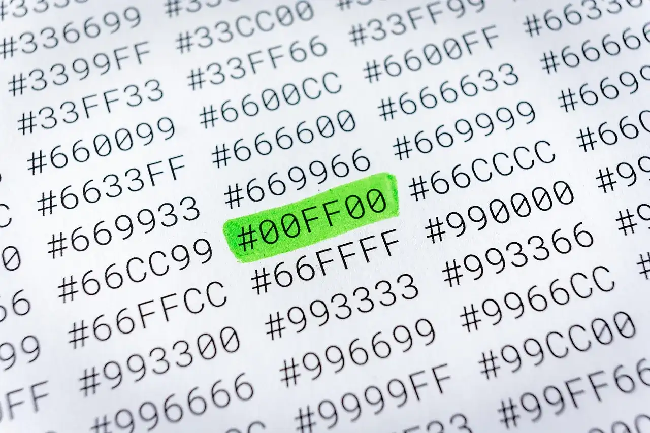 Zaznaczony zielonym markerem kod #00FF00 to czysty zielony kolor HTML.