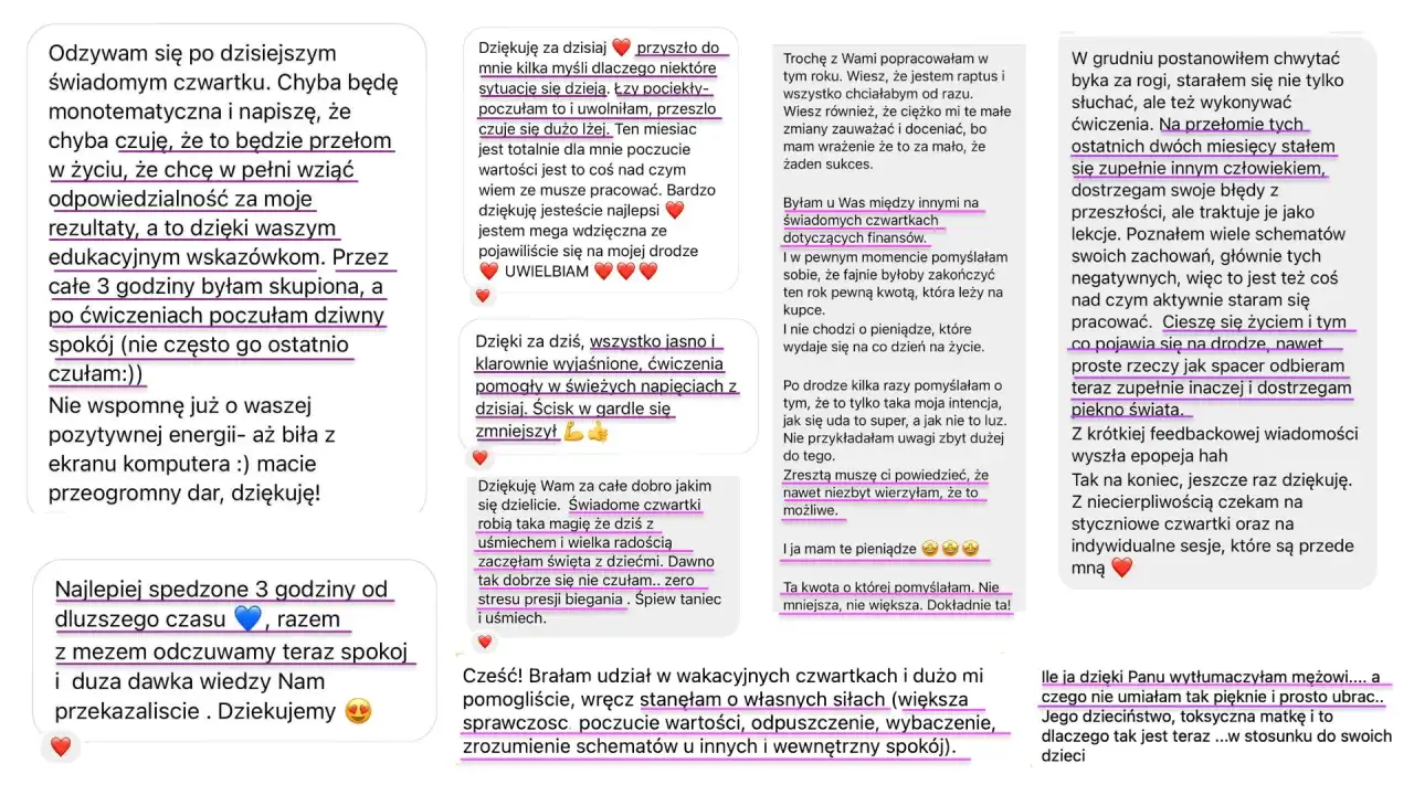 Fragmenty rozmowy na czacie z emotikonami i tekstem.