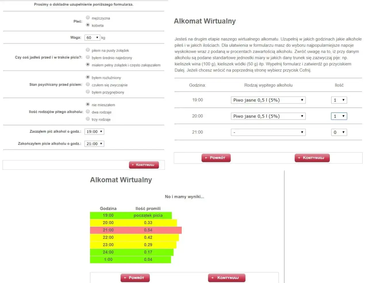 Ile mogę wypić według wirtualnego alkomatu, aby być trzeźwym?