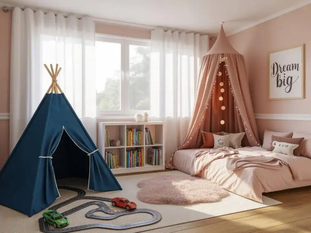 Jak podzielić pokój dziecięcy z jednym oknem: 5 sprytnych rozwiązań