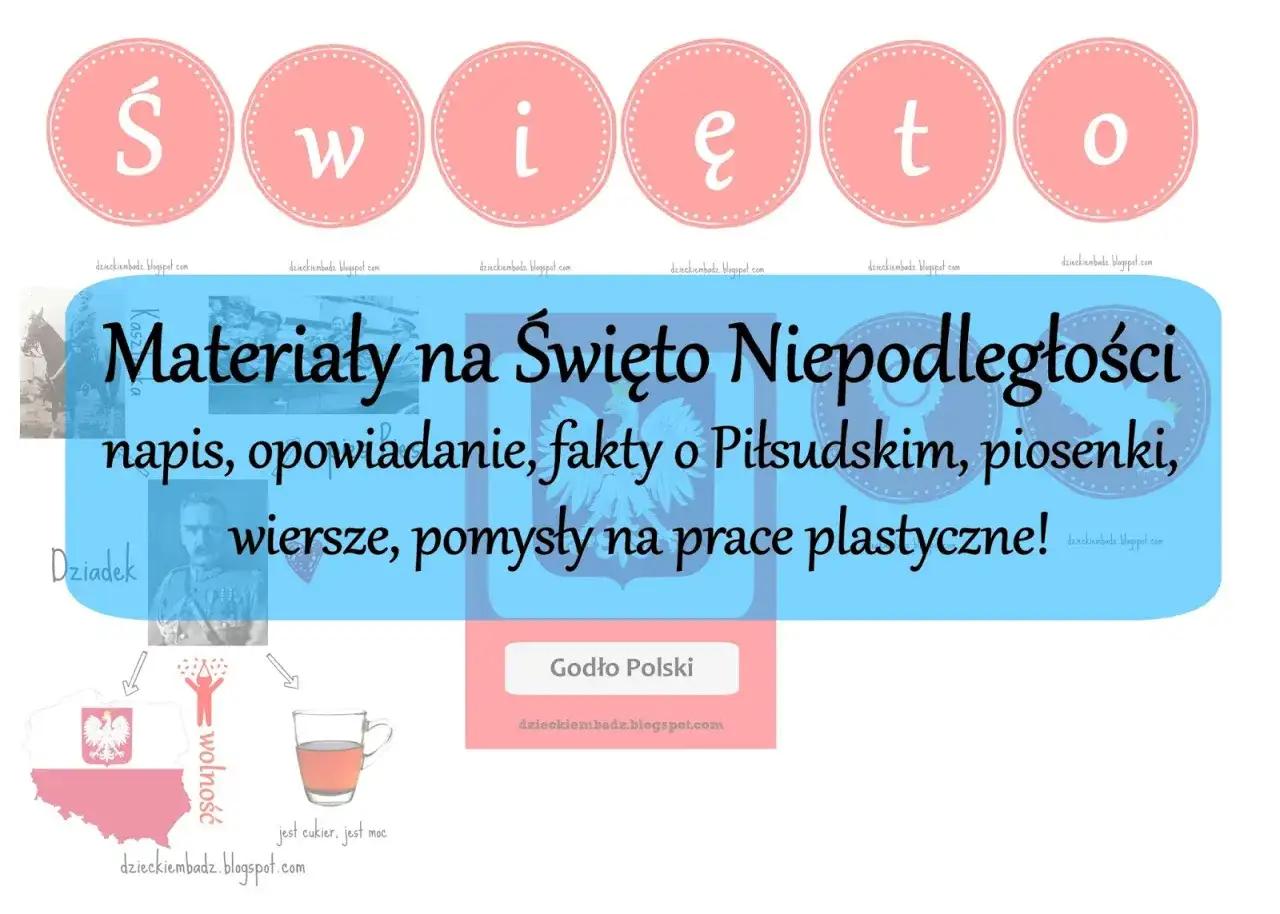 Materiały na Święto Niepodległości: 11 listopada karty pracy do druku z wierszami, piosenkami i pomysłami na prace plastyczne.