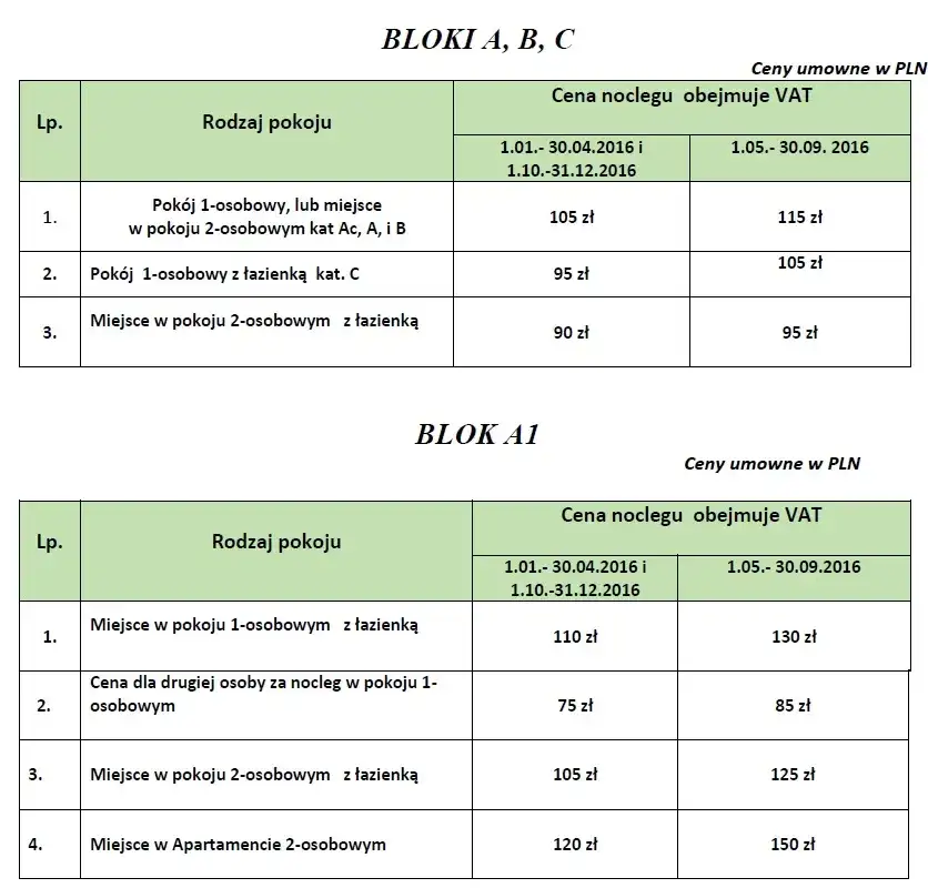 Cennik sanatorium Krystyna w Busku-Zdroju - poznaj ceny i usługi