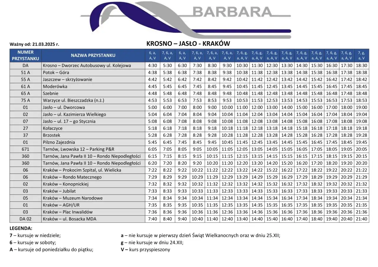 Barbara Bus do Jasła: Kraków MDA odjazdy, bilety, wskazówki