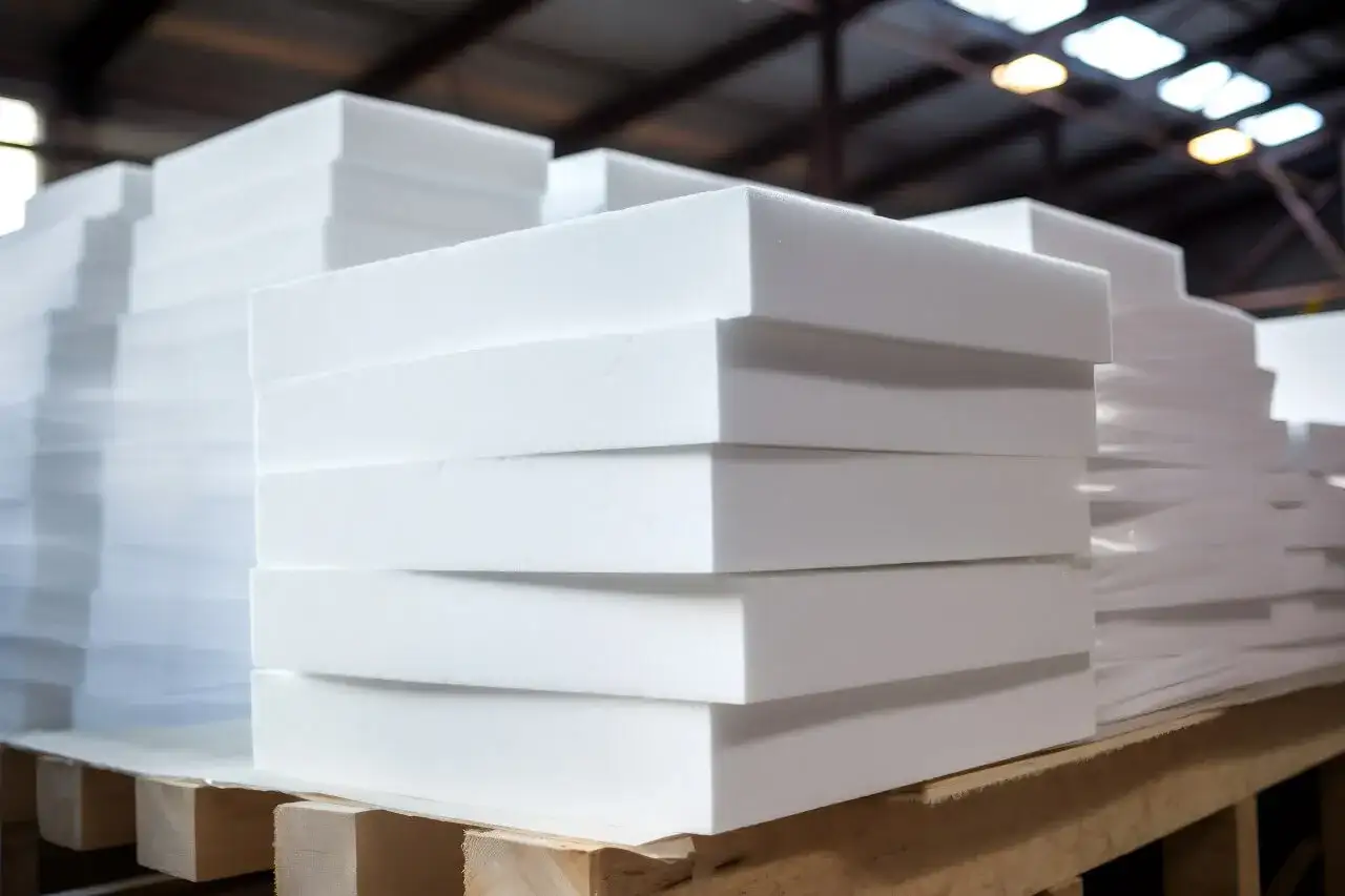 Stos białych płyt styropianowych, gotowych do ułożenia pod wylewkę. Idealne rozwiązanie dla izolacji termicznej.