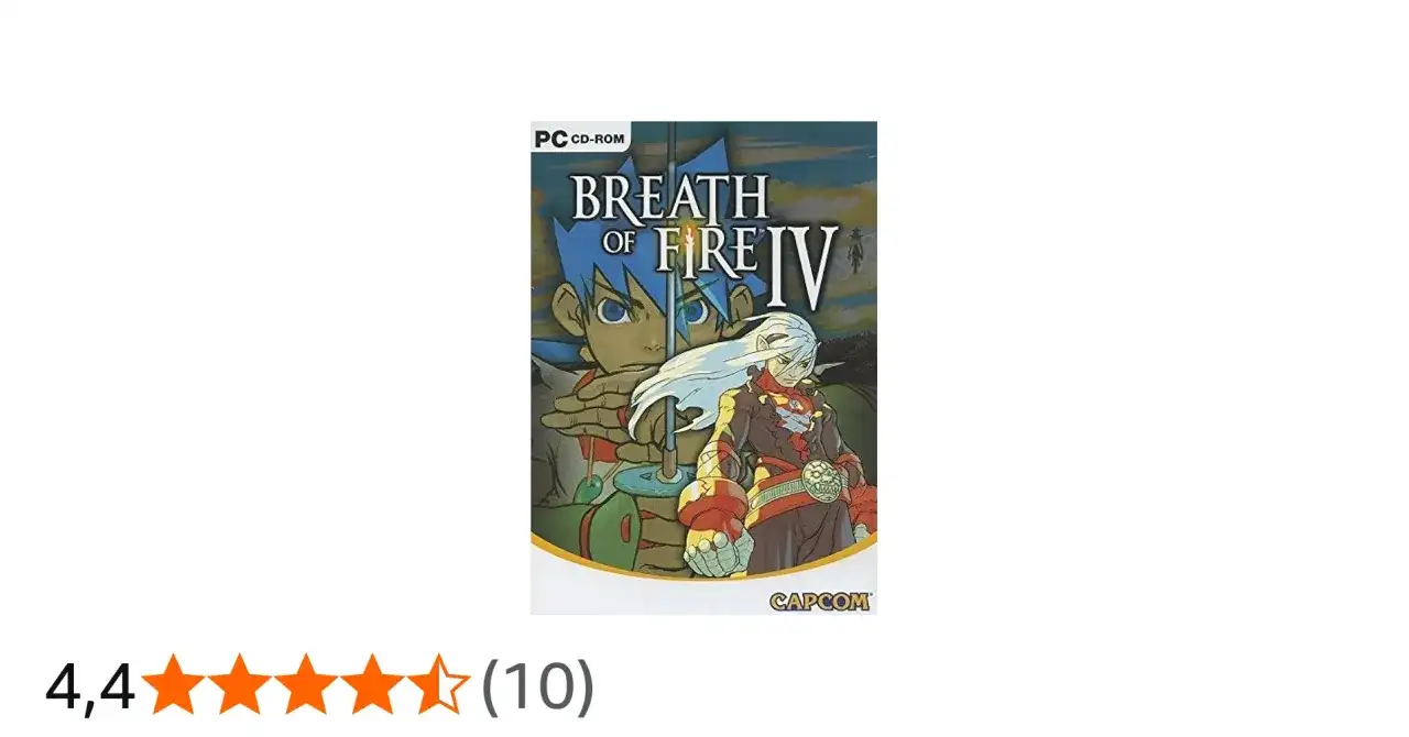 Okładka gry PC CD-ROM Breath of Fire IV z postaciami Ryu i Fou-Lu.