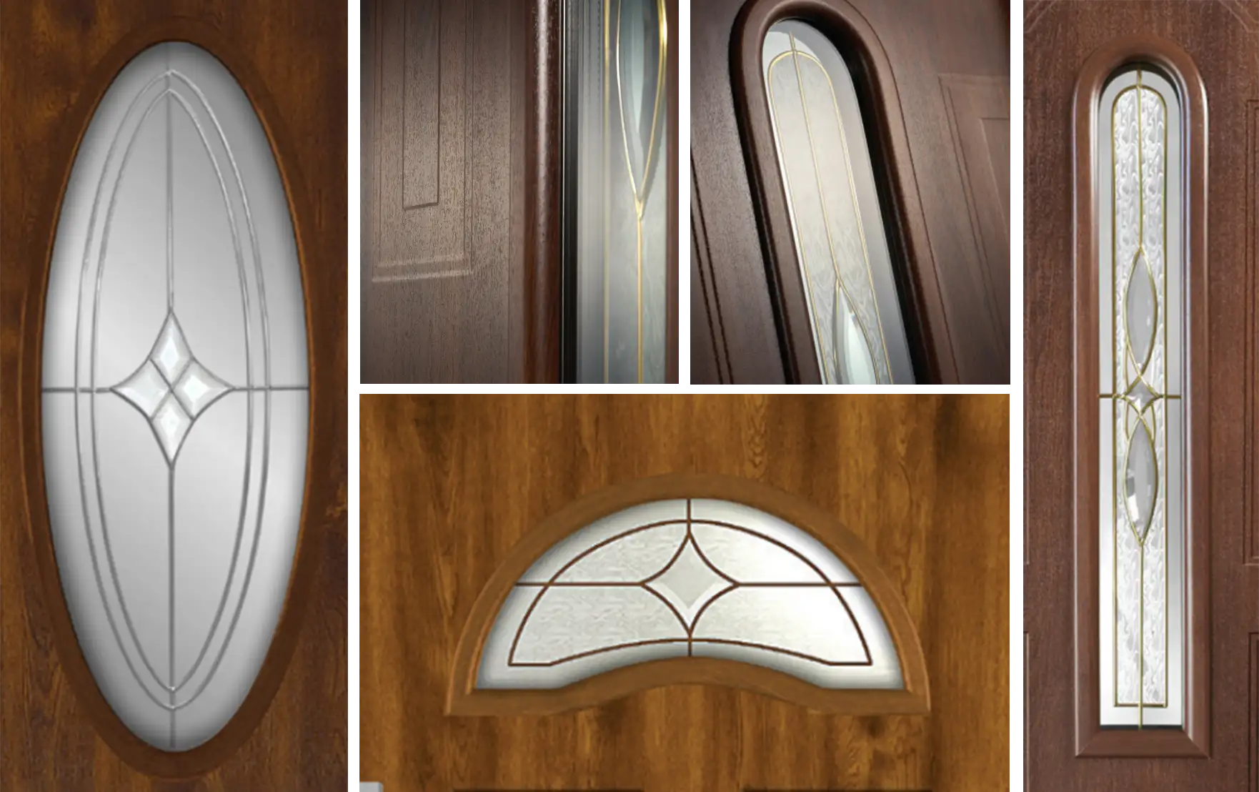 Eleganckie drzwi zewnętrzne z witrażem w różnych kształtach, od owalnych po łukowe, dodają uroku każdemu domowi.