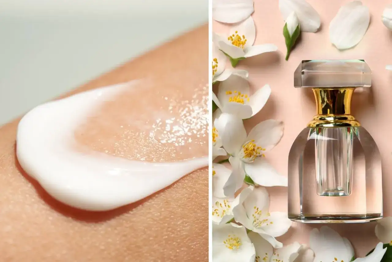 Rozświetlający balsam do ciała Dr Irena Eris otoczony płatkami jaśminu. Luksusowy kosmetyk dla Twojej skóry.